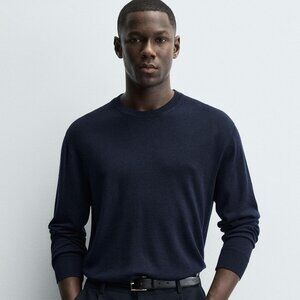 Zara Extrafine Wool Sweater, Navy, L, NWT